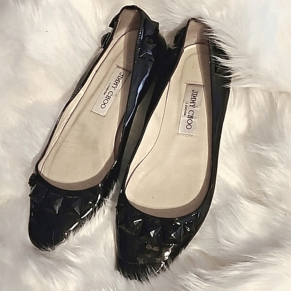 Jimmy Choo Black Patent Studded Ballet Flats